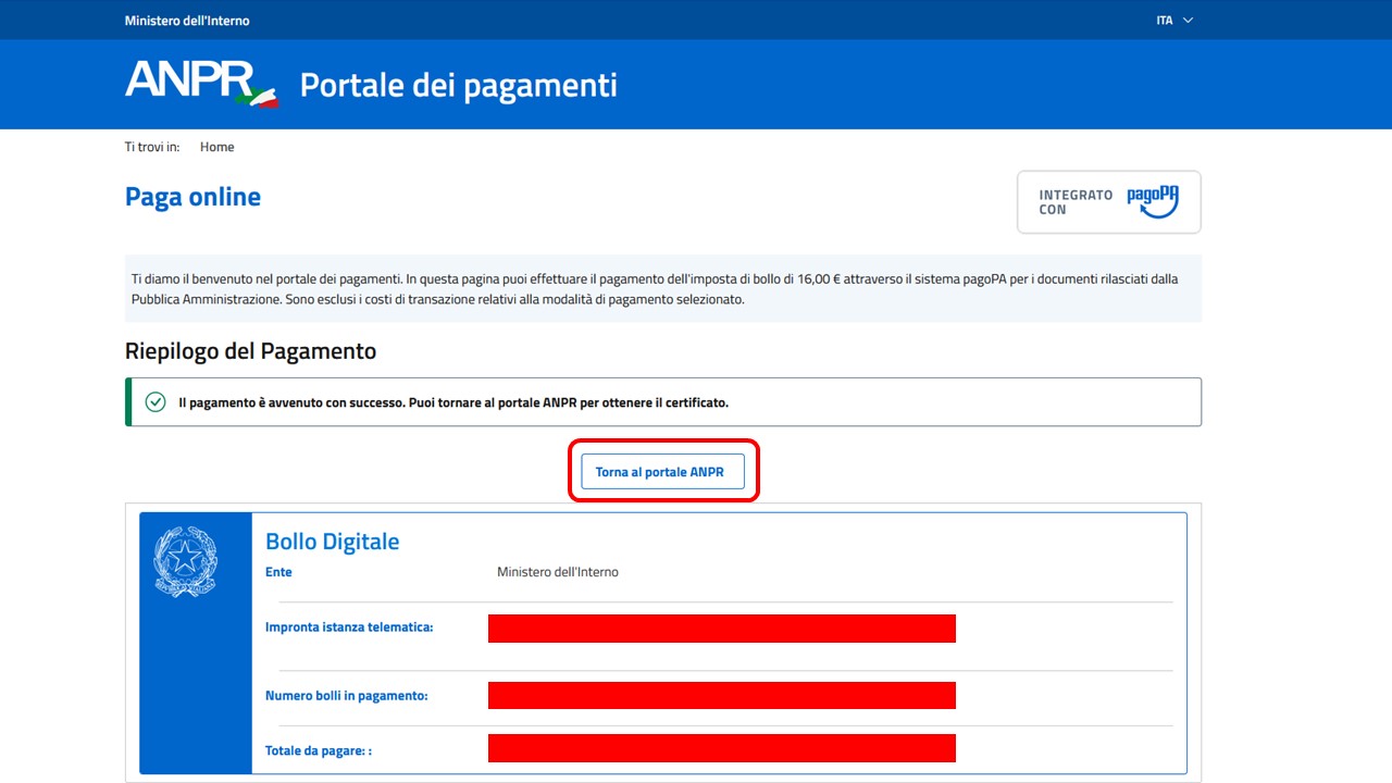 ANPR - portale dei pagamenti